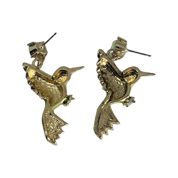 Betsey Johnson Hummingbird Dangle Earrings 2" Crystal Green Spring Ahead - Picture 10 of 11